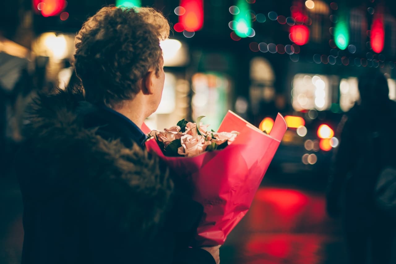 man, flowers, gift